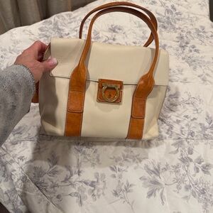 Salvatore Ferragamo Cream and Tan Satchel